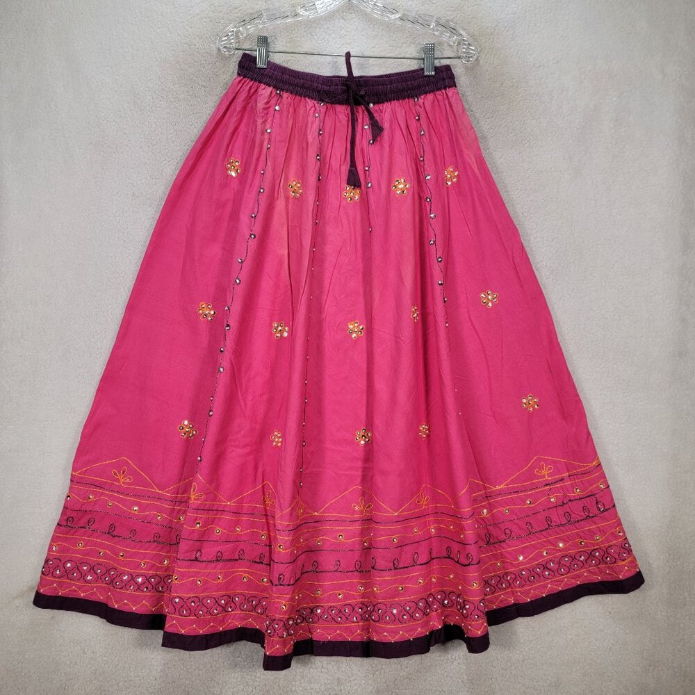 Westside Pink Cotton Beaded Embroidered Sequin Bollywood Boho Hippie Gypsy Maxi